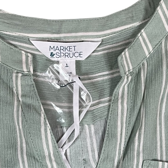 Market & Spruce Women’s Large Green White Stripe Sleeveless Tank Blouse NWT - Picture 4 of 8